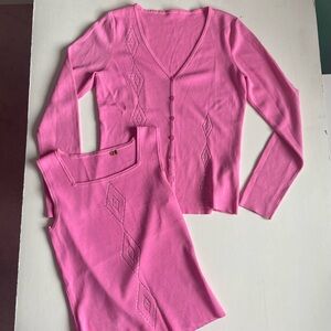 VINTAGE PINK TWO PEICE SET | knit cardigan and tank top | rhinestones